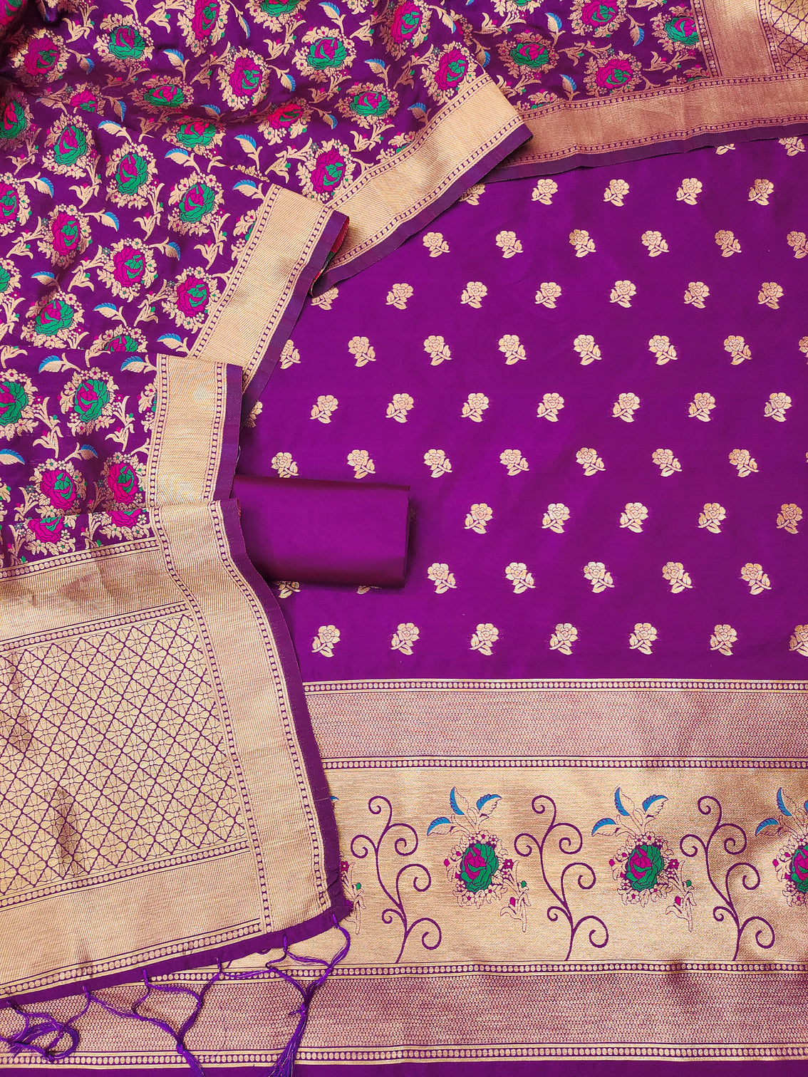 Silk Banarasi Patola woven Unstitched Salwar Suit Dress Material With Dupatta | DEVANGI
