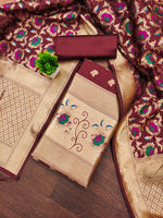 image, Silk Banarasi Patola woven Unstitched Salwar Suit Dress Material With Dupatta | DEVANGI
