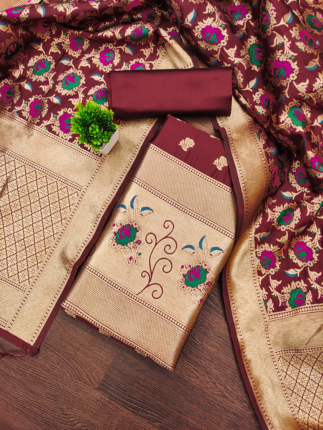 Silk Banarasi Patola woven Unstitched Salwar Suit Dress Material With Dupatta | DEVANGI