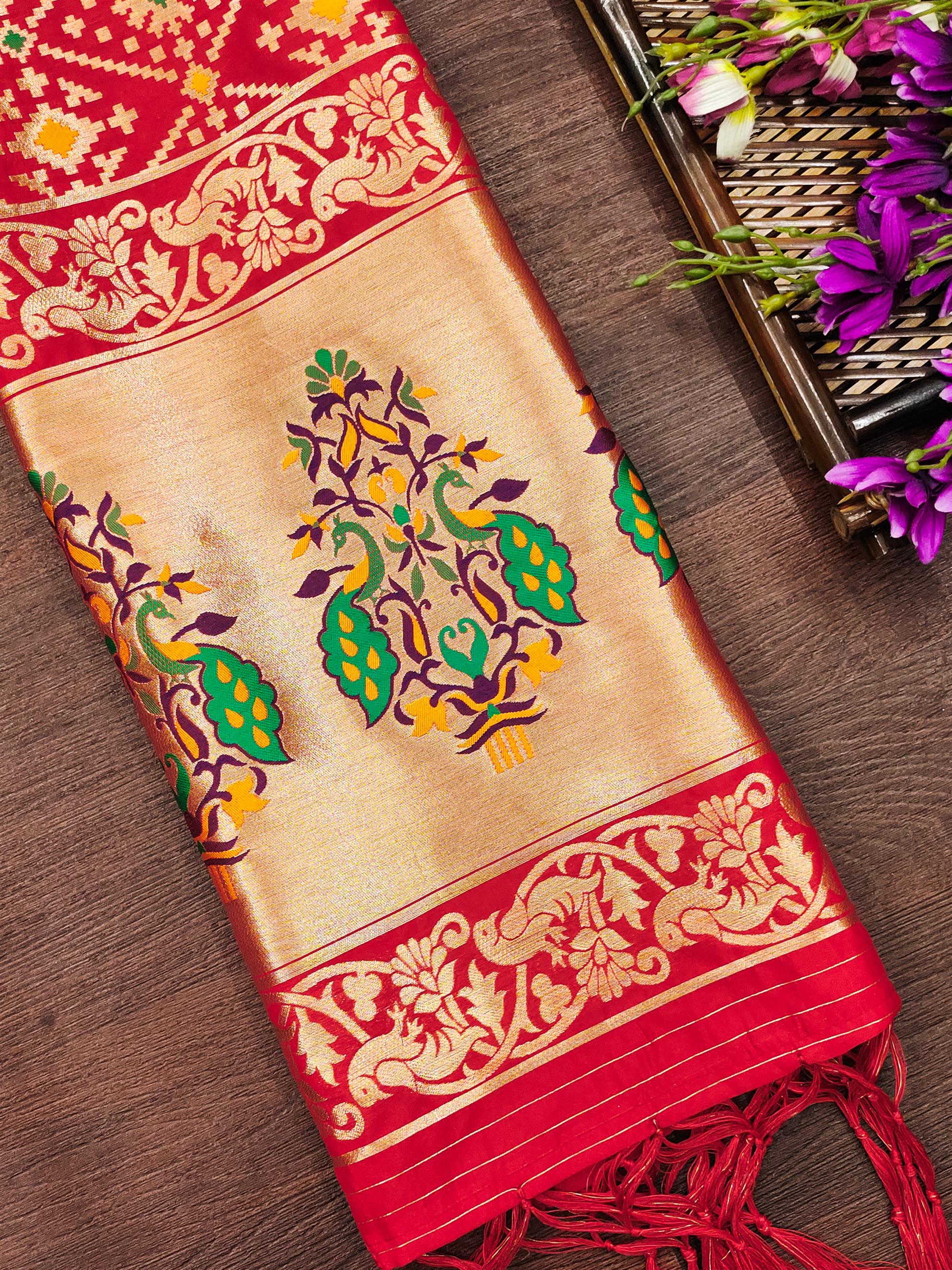 Floral Banarasi Silk Blend Traditional Ethnic Woven Patola Dupatta For WOMEN | DEVANGI