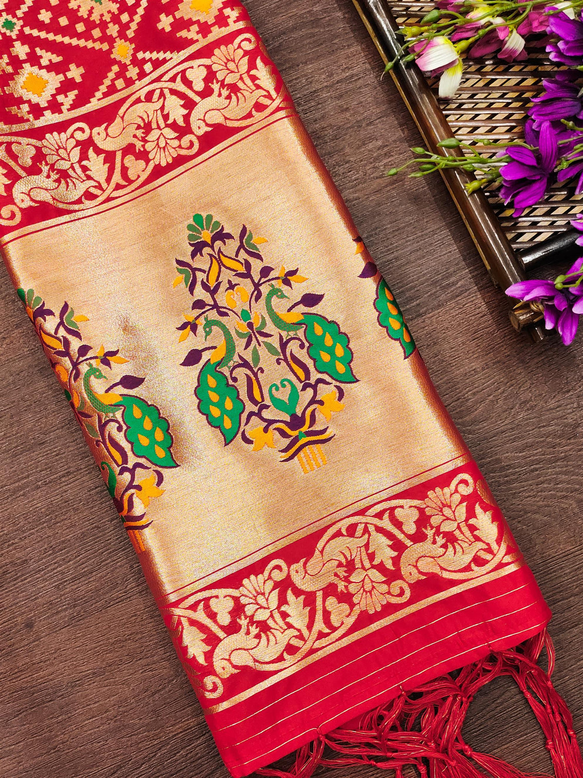 Floral Banarasi Silk Blend Traditional Ethnic Woven Patola Dupatta For WOMEN | DEVANGI