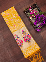 image, Yellow Floral Banarasi Silk Blend Traditional Ethnic Woven Patola Dupatta For WOMEN | DEVANGI
