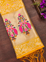 image, Yellow Floral Banarasi Silk Blend Traditional Ethnic Woven Patola Dupatta For WOMEN | DEVANGI
