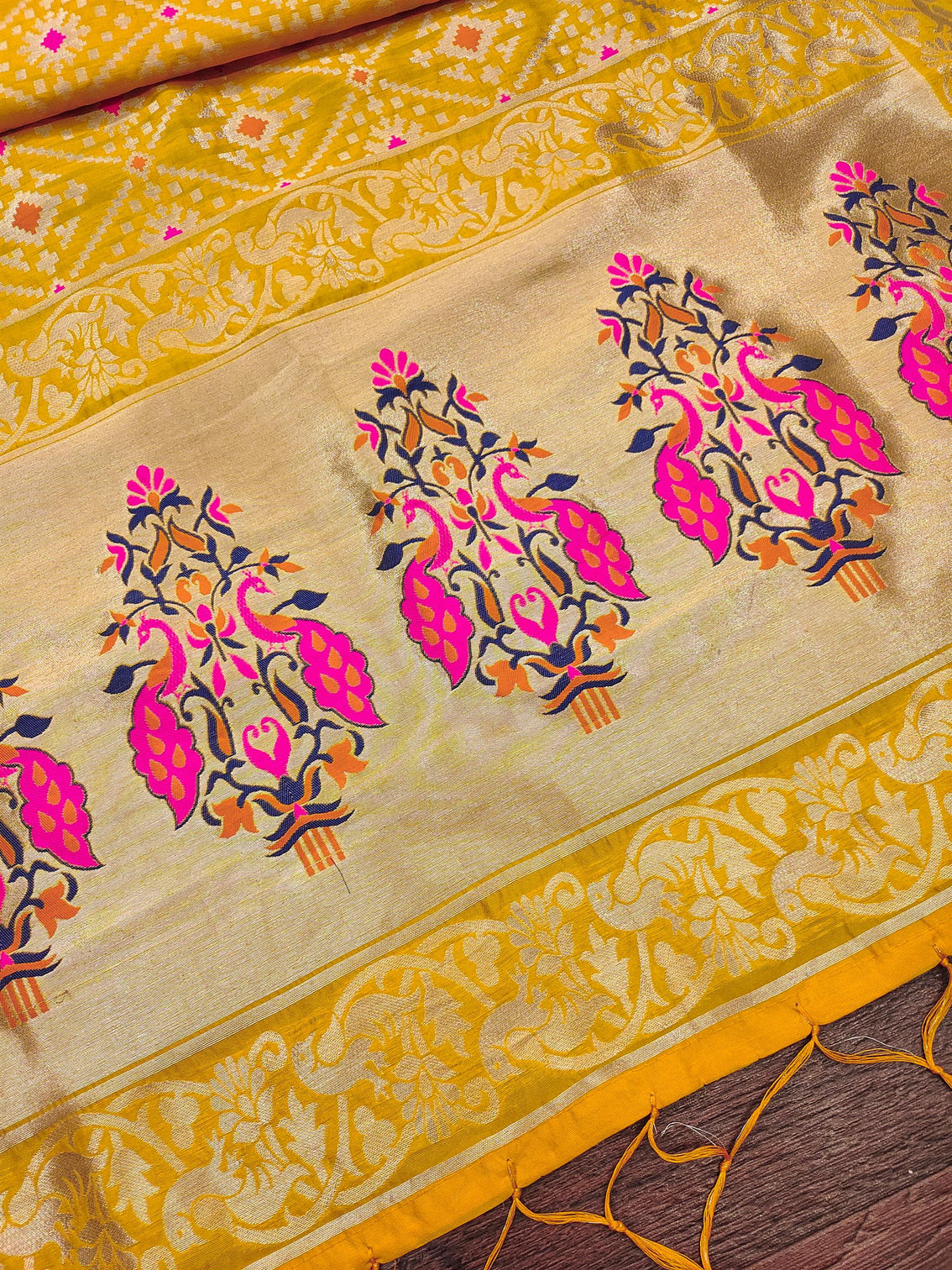 Yellow Floral Banarasi Silk Blend Traditional Ethnic Woven Patola Dupatta For WOMEN | DEVANGI