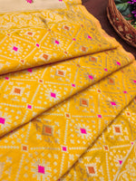 image, Yellow Floral Banarasi Silk Blend Traditional Ethnic Woven Patola Dupatta For WOMEN | DEVANGI
