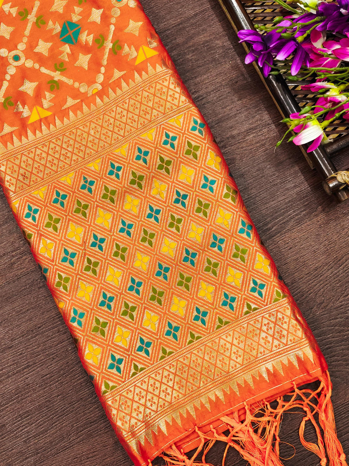 Floral Silk Blend Traditional Ethnic Woven Patola Dupatta For WOMEN | DEVANGI