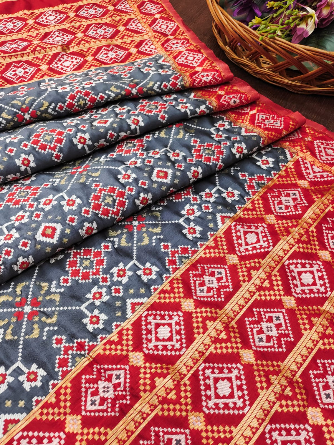 Multi Color Floral Banarasi Silk Blend Traditional Ethnic Woven Patola Dupatta For WOMEN | DEVANGI
